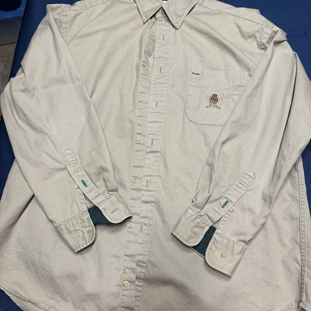 Beige ButtonUp Shirt With Embroidered Logo